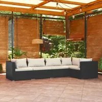 Set Divani da Giardino 5 pz con Cuscini in Polyrattan Nero cod mxl 35129