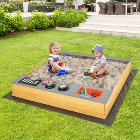 Costway Sabbiera in legno con accessori da cucina e panca, Area giochi per bambini con rivestimento inferiore per cortile