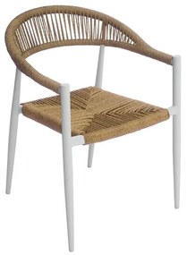 Sedia da giardino senza cuscino bianca CC 68BP con braccioli in alluminio con seduta in rattan sintetico marrone