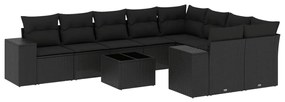 Set divani da giardino 10pz con cuscini in polyrattan nero