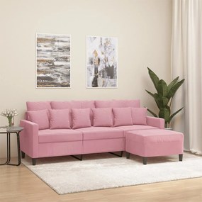 Divano A 3 Posti Con Poggiapiedi Rosa 180 Cm İn Velluto /