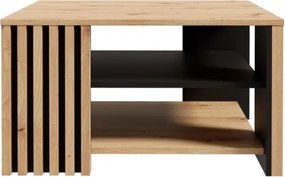 Tavolino Basso Da Salotto 80x80 Con Doghe Kave Rovere Artisan E Nero