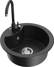 Mexen Diego lavello in granito 1-vasca con rubinetto da cucina Telma, nero/argento - 6512-73-670200-70