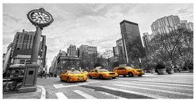 Stampa su tela New York 3taxi gialli sfondo b&w, multicolore 120 x 60 cm