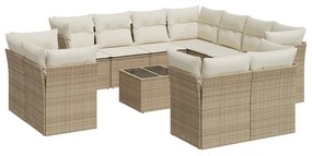 Set divani da giardino 12 pz con cuscini beige in polyrattan