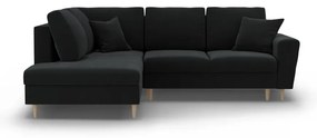 Divano angolare nero allungabile e con contenitore (con penisola a sinistra/a L) con rivestimento in velluto Kyoto – Cosmopolitan Design