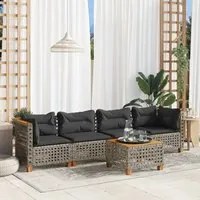 Set Divano da Giardino 5 pz con Cuscini Grigio in Polyrattan 3261729