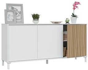 Mobile Credenza 3 Ante Con Ripiani Interni E Piedini Ethna Bianco E Rovere Listato