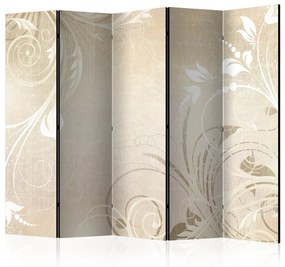 Paravento Sinphonia dei sensi II (5 parti) - sfondo beige con ornamenti floreali