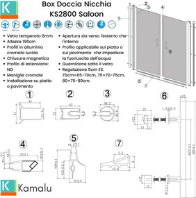 Doccia nicchia doppio battente 120 cm altezza 190 cm | KS2800-SALOON - KAMALU