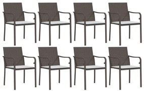 Set pranzo da giardino 9 pz con cuscini in polyrattan e acciaio