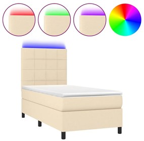 Letto a molle con materasso e led crema 80x200 cm in tessuto