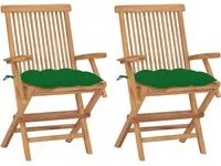 Sedie da Giardino con Cuscini Verdi 2 pz in Massello di Teak 3062507