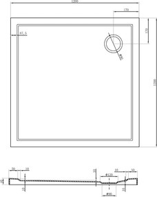 Mexen Flow piatto doccia quadrato slim 120 x 120 cm, nero opaco - 46S701212