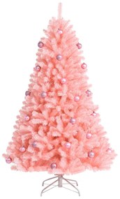 Costway Albero di Natale artificiale 180cm con 1036 rami e ornamenti rosa, Albero di Natale con base pieghevole Rosa