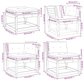 Set Divani Giardino 6 pz con Cuscini in Legno Massello di Pino