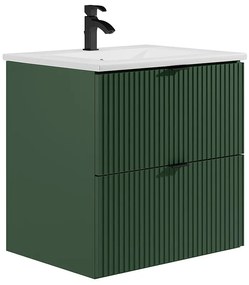 Mobile per bagno sospeso con scanalature con lavabo ad incasso - Verde opaco - 60 cm - ZEVINI