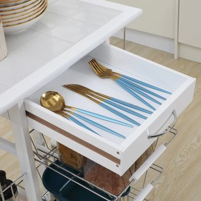 Carrello da Cucina con Ripiani e Cassetto Piano di Lavoro in Ceramica 57x37x83 cm...
