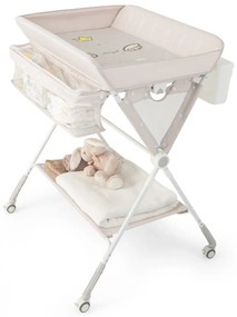 Costway Fasciatoio per pannolini con ruote 3 altezze regolabili cintura di sicurezza, Organizzatore per neonato Beige