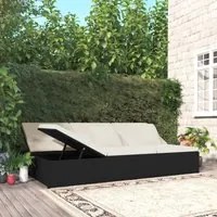 Lettino Prendisole Reclinabile con Cuscini in Polyrattan Nero cod mxl 71238