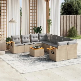 Set divano da giardino 9 pz con cuscini beige in polyrattan