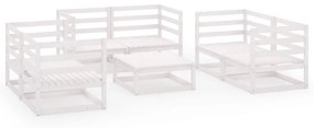 Set Divani da Giardino 7 pz Bianco in Legno Massello di Pino