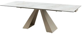 Tavolo da pranzo allungabile da 6 a 10 coperti in Ceramica e Metallo Effetto marmo Bianco e Beige - LOZIPA di Pascal MORABITO