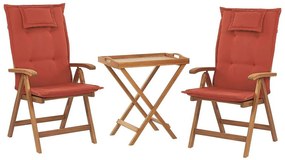 Set di 2 sedie con cuscini terracotta e tavolino in legno di acacia JAVA Beliani