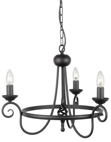 Lampadario Industrial Nordico Harlech Acciaio Nero 3 Luci E14