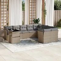 Set Divano da Giardino 10 pz con Cuscini Beige in Polyrattan 3266849