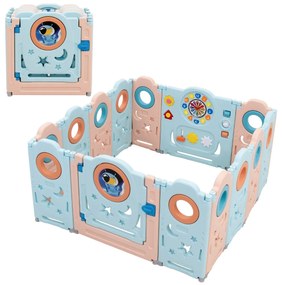 Costway Box multifunzionale con 14 pannelli e giocattoli educativi per bambini, Recinto portatile Azzurro e rosa
