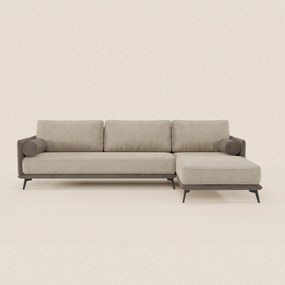 Basalto divano bicolore angolare con penisola e base in metallo - schienali in piuma e tessuto smacchiabile T31