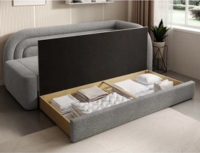 Divano grigio allungabile/con contenitore con penisola a destra e rivestimento in bouclé 223 cm Fabillo – ELTAP