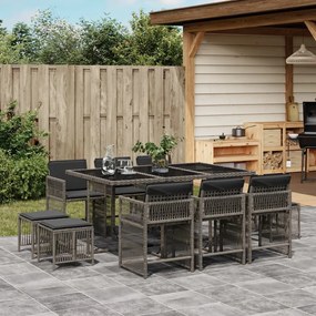 Set da pranzo da giardino 11pz con cuscini in polyrattan grigio