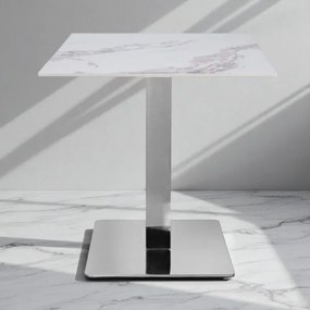 Tavolo bar ristorante 70x70 cm piano per esterno effetto Marmo Oro e base argento H 75