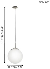 EGLO 85261 - Lampadario a sospensione con filo RONDO 1xE27/60W/230V diametro 20 cm