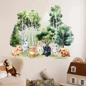 Adesivo murale per la stanza dei bambini - conigli e alberi | Inspio