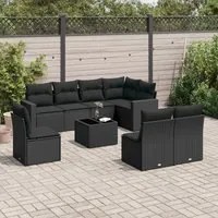 Set Divani da Giardino 9 pz con Cuscini Nero in Polyrattan 3219065