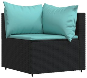 Set divani da giardino 3 pz con cuscini nero in polyrattan