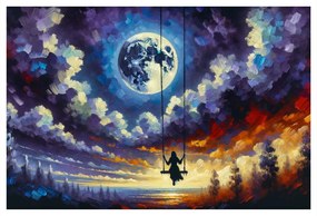 Quadro su tela – Ragazza sull’altalena sotto la luna