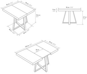 Tavolo FORTE DEI MARMI in legno, finitura bianco frassinato e base incrociata in metallo antracite, allungabile 95&#215;90 cm &#8211; 145 x 90 cm