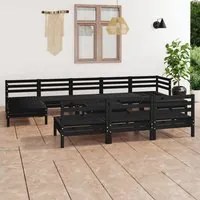 Set Salotto da Giardino 11 pz Nero in Legno Massello di Pino 3083373