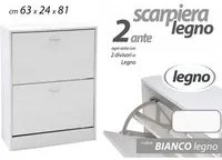 Scarpiera bianca doppia ribalta 2 ante cm 63 x 24 x 81 h portascarpe