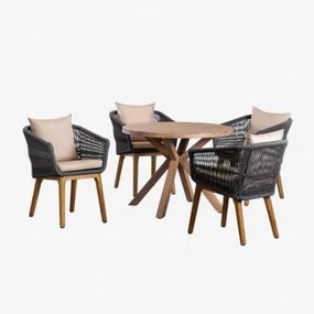 Set Composto Da Tavolo Rotondo In Legno (ø100 Cm) Naele E 4 Sedie Da Giardino Barker Grigio Antracite - Sklum