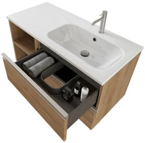 Mobile bagno sospeso 100 cm Master rovere con lavabo e specchio