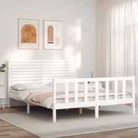 Giroletto con Testiera Bianco 160x200 cm Legno Massello 3193217