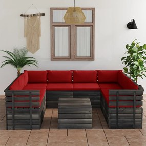 Set Divani da Giardino su Pallet 9 pz con Cuscini Massello Pino