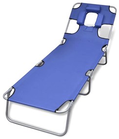 Lettino Da Sole Pieghevole Poggiatesta Acciaio Verniciato Blu /