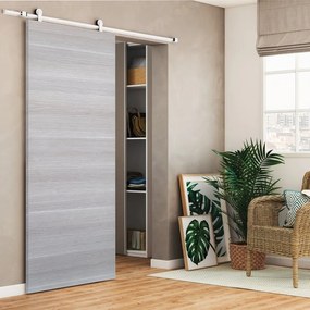 Porta scorrevole reversibile Corn in mdf grigio, L 92.5 x H 211.5 cm, con binario Loft bianco