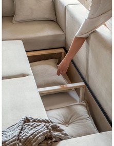 Divano letto in velluto a coste beige (angolo sinistro) Lazy Lukka - Miuform